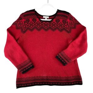 NorthStyle Red Black Fair Isle Knit Nordic Sweater 100% Cotton Womens Large